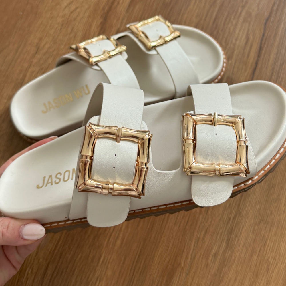 Jason Wu Cream and Gold Footbed Slide on Sandals